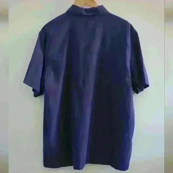 FOLK | Men's Navy  Short Sleeved Linen Blend Camp Southwestern Shirt - Picture 3 of 3